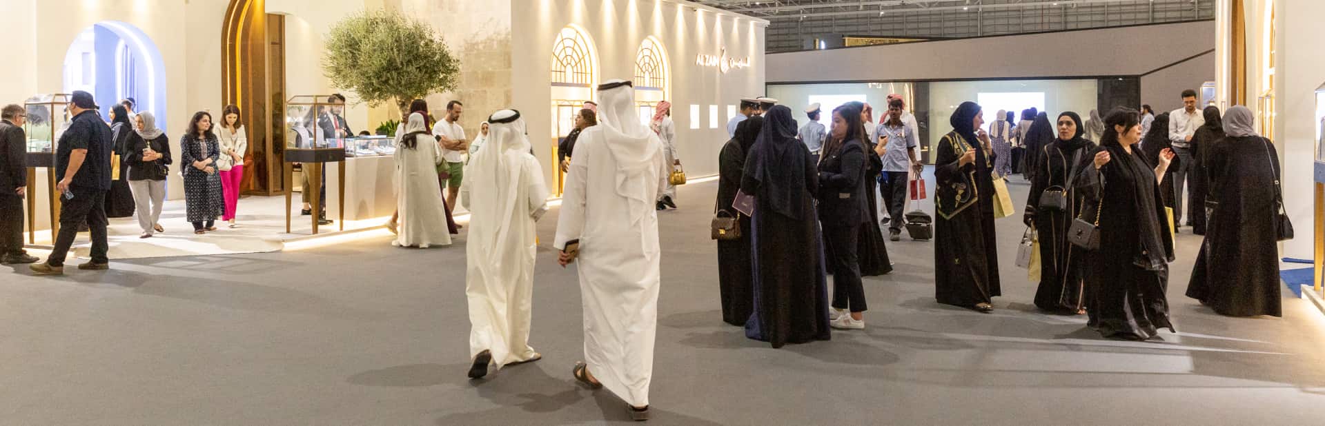 A panoramic view of the Exhibition World Bahrain venue, showcasing its modern architecture and spacious event areas.