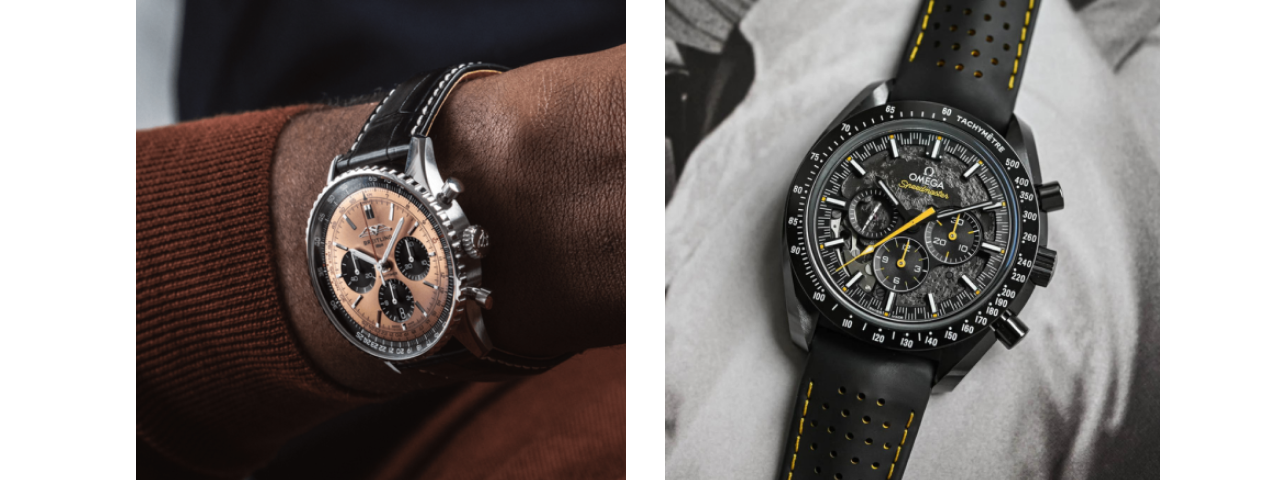 Two images of sports watches: one featuring a rugged design with a durable strap and the other showcasing a sleek, modern look with advanced features.